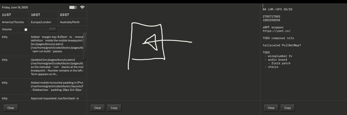Workbench Stash showing recent items, notes, and system controls